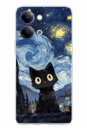 Vivo Y11D / Y05 4G Uyumlu Gece Yarısı Kedi Tasarımlı Baskılı Silikon Kılıf