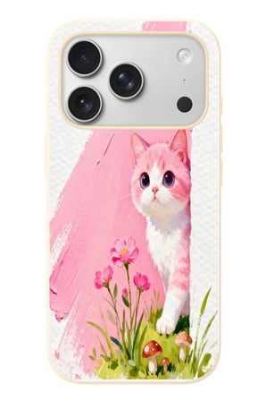 İphone 17 Pro Uyumlu Pembeli Kedi Baskılı Silikon Kılıf