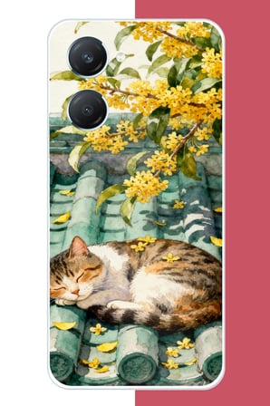 Vivo Y18 Uyumlu çatıdaki kedi Baskılı Silikon Kılıf