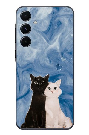 Samsung Galaxy A55 Uyumlu Siyah ve Beyaz Kedi Baskılı Silikon Kılıf