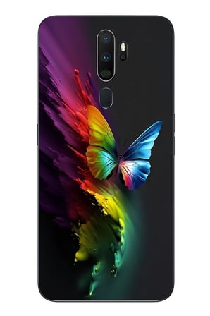 Oppo A5 2020 Uyumlu Gökkuşağı Kelebeği Baskılı Silikon Kılıf