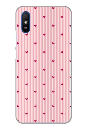Redmi 9A Uyumlu Pembe Çizgili ve Mini Kalp Baskılı Silikon Kılıf