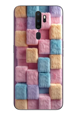Oppo A5 2020 Uyumlu Pembe Tüylü Kareler Baskılı Silikon Kılıf