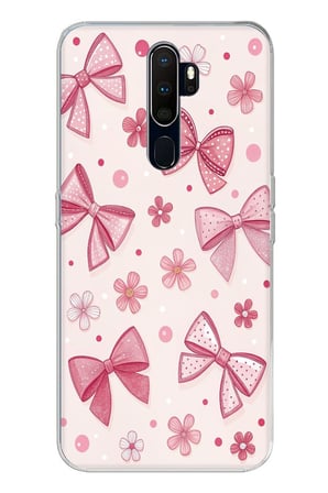 Oppo A5/A9 2020  Uyumlu Pembe Fiyonk, Çiçek ve Puantiye Baskılı Silikon Kılıf