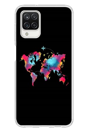 Samsung Galaxy A12 Uyumlu Dünya Renkli Haritası Baskılı Silikon Kılıf