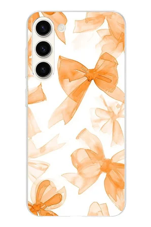 Samsung Galaxy S25 PLUS Uyumlu Şeftali Fiyonk Kurdele Baskılı Silikon Kılıf