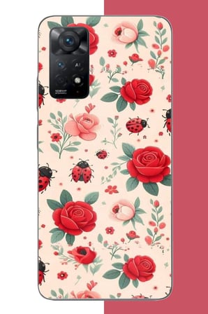 Redmi Note 11E Uyumlu uğur böcek ve gül Baskılı Silikon Kılıf