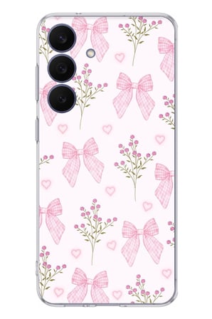 Galaxy 26 FE Uyumlu Pembe Çiçek ve Fiyonklar Baskılı Silikon Kılıf