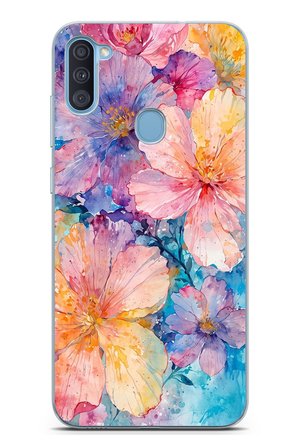 Samsung Galaxy A11-M11 Uyumlu Renkli Çiçekler Sulu Boya Baskılı Silikon Kılıf