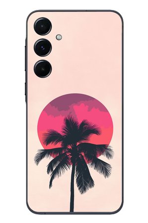 Samsung Galaxy A55 Uyumlu Palmiye Kırmızı Ay Baskılı Silikon Kılıf