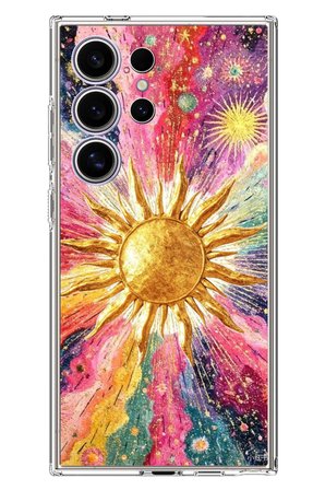Samsung Galaxy S24 ULTRA Uyumlu Psikedelik Galaksi ve Güneş Desenli Baskılı Silikon Kılıf