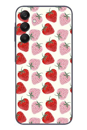 Samsung Galaxy A25 Uyumlu Kırmızı Pembe Çilekler Baskılı Silikon Kılıf