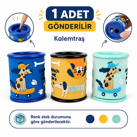 Dolphin Sevimli Köpek Figürlü Çift Delikli Hazneli Kalemtıraş – Okul Kalemtıraşı