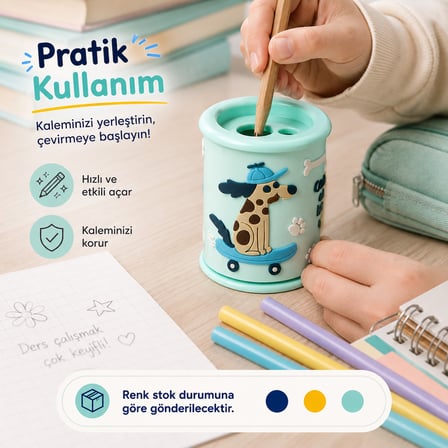 Dolphin Sevimli Köpek Figürlü Çift Delikli Hazneli Kalemtıraş – Okul Kalemtıraşı