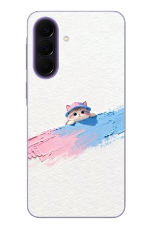 Samsung Galaxy A57 Uyumlu Pembe Mavi Kedi Baskılı Silikon Kılıf