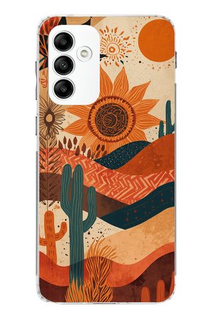 Samsung Galaxy A05s Uyumlu Etnik Güneş ve Mandala Figürlü Toprak Tonları Baskılı Silikon Kılıf