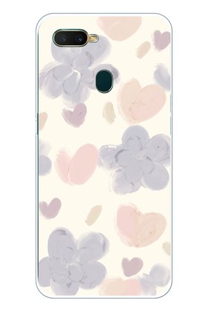 Oppo A5S-AX7-A12 Uyumlu Pastel Boya Bahçesi Çiçek ve Kalp Baskılı Silikon Kılıf