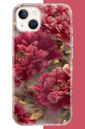 iPhone 13-14 Uyumlu kırmızı çiçek Baskılı Silikon Kılıf