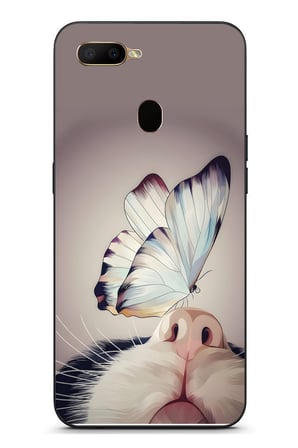 Oppo A5S Uyumlu Kelebekli Kedi Baskılı Silikon Kılıf