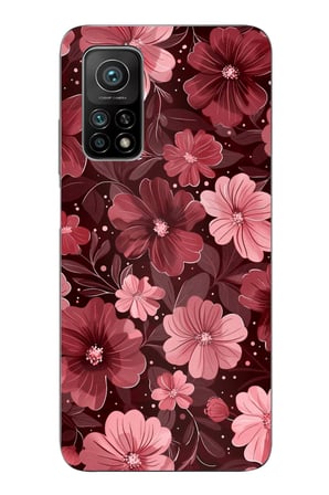 Xiaomi Mi 10T-10T PRO Uyumlu Pembe ve Bordo Çiçek Desenli Baskılı Silikon Kılıf