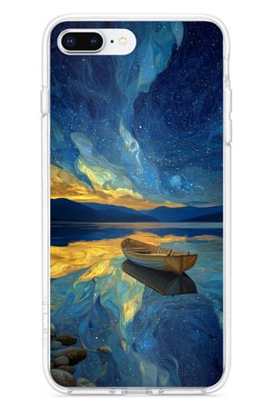 iPhone 7 PLUS-8 PLUS Uyumlu Yıldızlı Gece ve Kayık Manzaralı Baskılı Silikon Kılıf