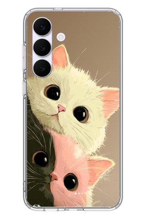 Samsung Galaxy S25 FE Uyumlu Pembe Siyah Beyaz Kedi Baskılı Silikon Kılıf