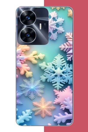 Realme C55 Uyumlu renkli kar taneleri Baskılı Silikon Kılıf