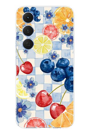 Tecno Spark 40 Pro Uyumlu Sulu Boya Meyve ve Çiçek Desenli Baskılı Silikon Kılıf