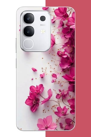 Vivo Y29 Uyumlu Fuşya Çiçek Esintisi Baskılı Silikon Kılıf