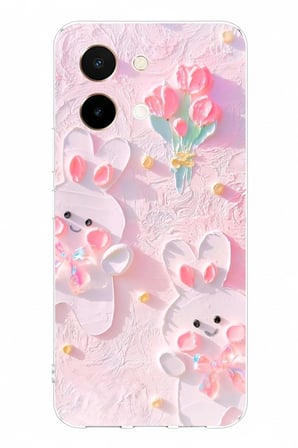 Vivo Y28 Uyumlu Sevimli Tavşanlar Baskılı Silikon Kılıf