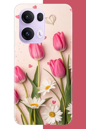 OPPO Reno 13 PRO Uyumlu pembe lale Baskılı Silikon Kılıf
