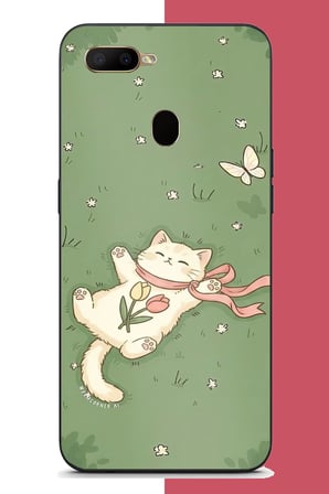 Oppo A5S-AX7-A12 Uyumlu fularlı kedi Baskılı Silikon Kılıf