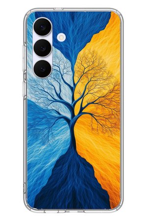 Samsung Galaxy S25 FE Uyumlu Sarı Mavi Ağaç Baskılı Silikon Kılıf