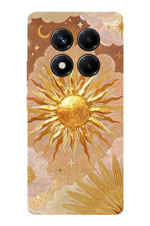 Redmi Note 14 PRO 5G Uyumlu Altın Güneş ve Yıldız Desenli Baskılı Silikon Kılıf