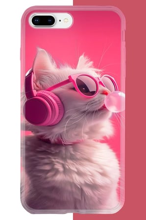 iPhone 7 PLUS-8 PLUS Uyumlu pembe gözlüklü kedi Baskılı Silikon Kılıf