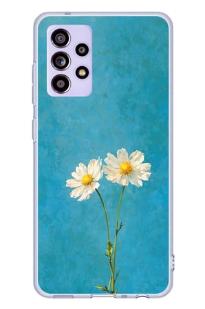 Samsung Galaxy A52-A52S Uyumlu İki Beyaz Çiçek Tasarımlı Turkuaz Baskılı Silikon Kılıf
