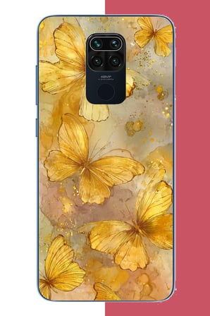 Redmi Note 9 Uyumlu Altın Kelebekler Baskılı Silikon Kılıf