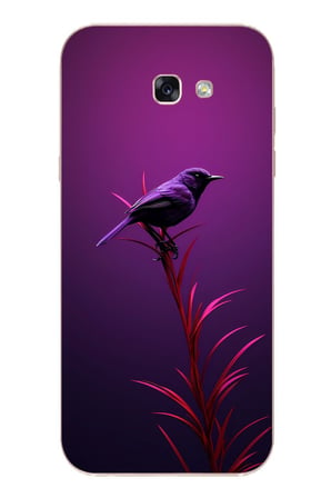Samsung Galaxy A7 (2017) Uyumlu Mor Kuş Dalda Baskılı Silikon Kılıf