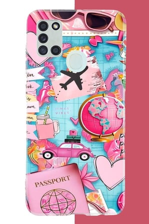Samsung Galaxy A21S Uyumlu Travel Kolaj Baskılı Silikon Kılıf