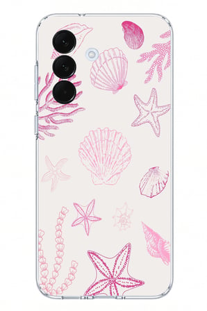 Samsung Galaxy A57 Uyumlu Pembe Deniz Yıldızı ve Kabuk Baskılı Silikon Kılıf