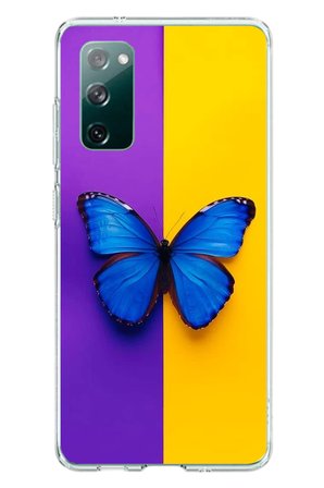 Samsung Galaxy S20 FE Uyumlu Mor Sarı Kelebek Baskılı Silikon Kılıf