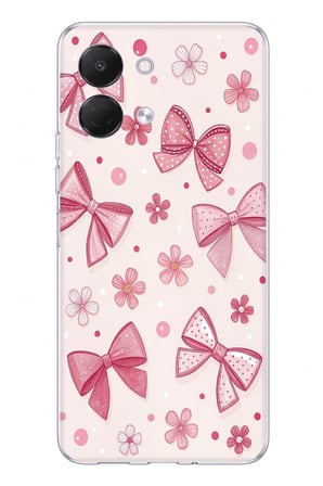 Tecno Spark GO 3 Uyumlu Pembe Fiyonk, Çiçek ve Puantiye Baskılı Silikon Kılıf