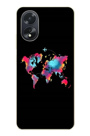 Oppo A38 Uyumlu Dünya Renkli Haritası Baskılı Silikon Kılıf