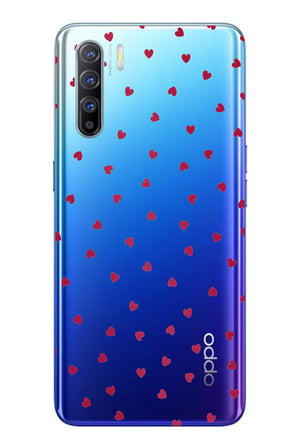 Oppo Reno 3-A91 Uyumlu Kırmızı Kalpler Tasarımlı Baskılı Silikon Kılıf