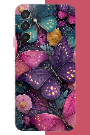 Samsung Galaxy M15 Uyumlu Mor Kelebek Bahçesi Baskılı Silikon Kılıf