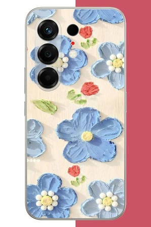 Tecno Camon 50 Uyumlu tuvaldeki mavi çiçek Baskılı Silikon Kılıf