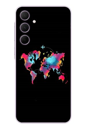 Samsung Galaxy A35 Uyumlu Dünya Renkli Haritası Baskılı Silikon Kılıf