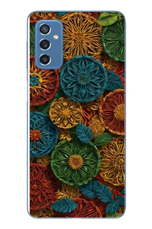 Samsung Galaxy M52 Uyumlu Hasır Örgü Çiçekler Baskılı Silikon Kılıf