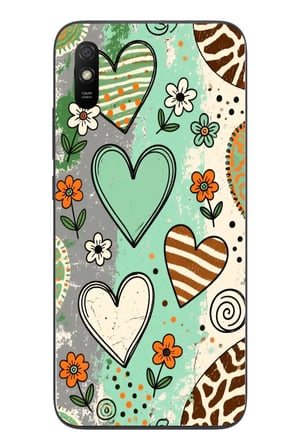 Redmi 9A Uyumlu Renkli Kalpler Baskılı Silikon Kılıf