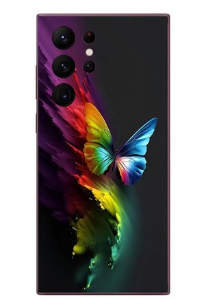 Samsung Galaxy S22 Ultra Uyumlu Gökkuşağı Kelebeği Baskılı Silikon Kılıf